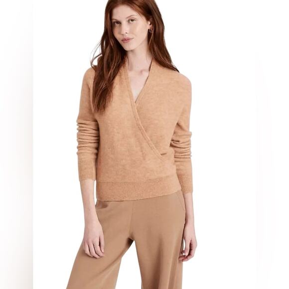 BANANA REPUBLIC Rina Rib‎ Wrap Front Camel Sweater Women’s Size Large - Picture 4 of 10